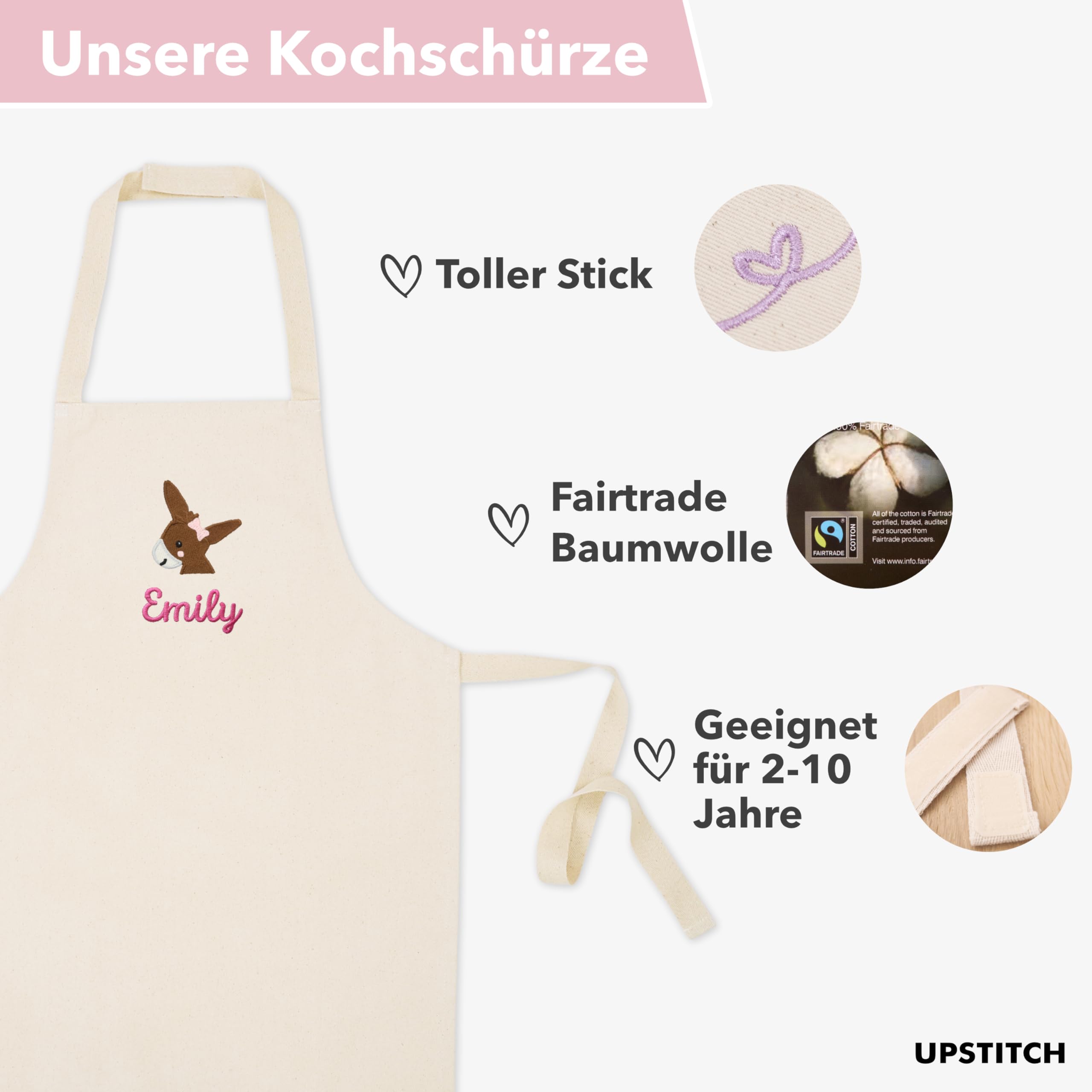 Baumwoll Kinderschürze mit Namen und Motiv