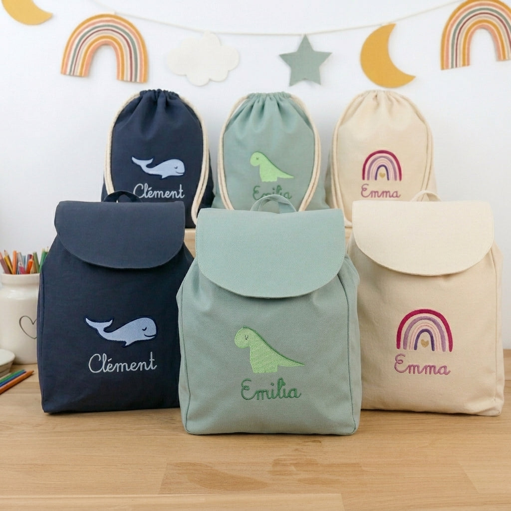 Kindergartenrucksack Set mit Turnbeutel personalisiert | Individuell bestickt mit Namen | Perfektes Geschenk zum Kita-Start