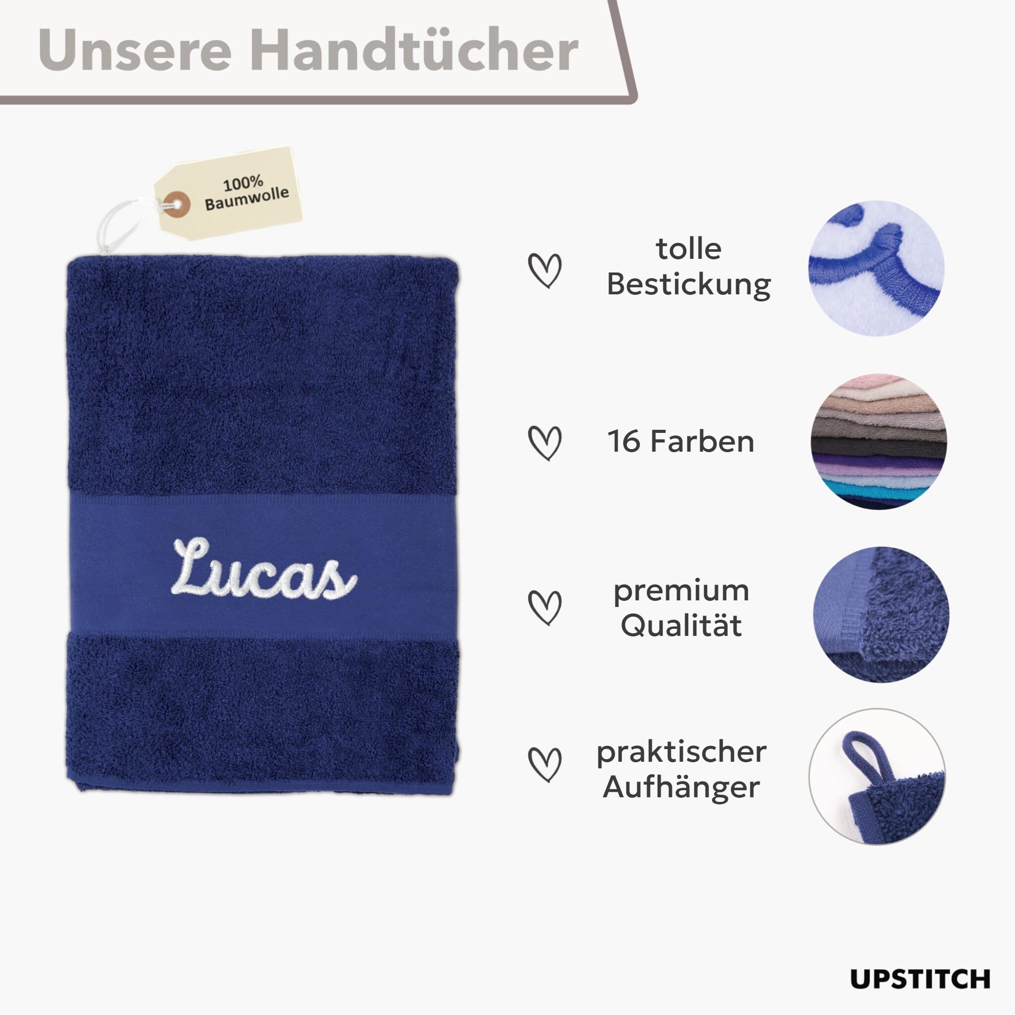 Personalisiertes Handtuch mit Motiv & Name - 100% Baumwolle - verschiedene Farben/Größen