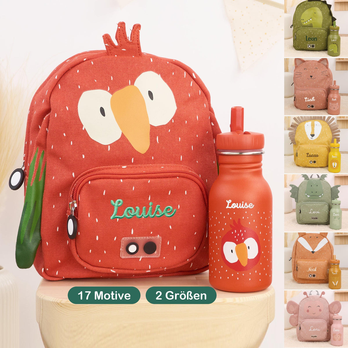 Trixie Kinderrucksack mit Trinkflasche im Set – mit Namen personalisiert | Small & Big | 350/500 ml
