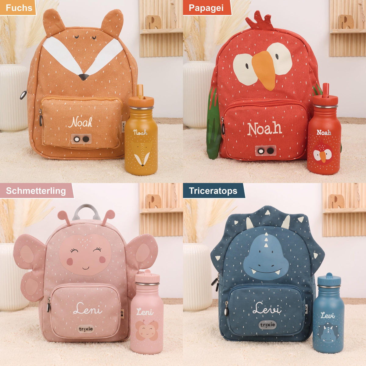 Trixie Kinderrucksack mit Trinkflasche im Set – mit Namen personalisiert | Small & Big | 350/500 ml