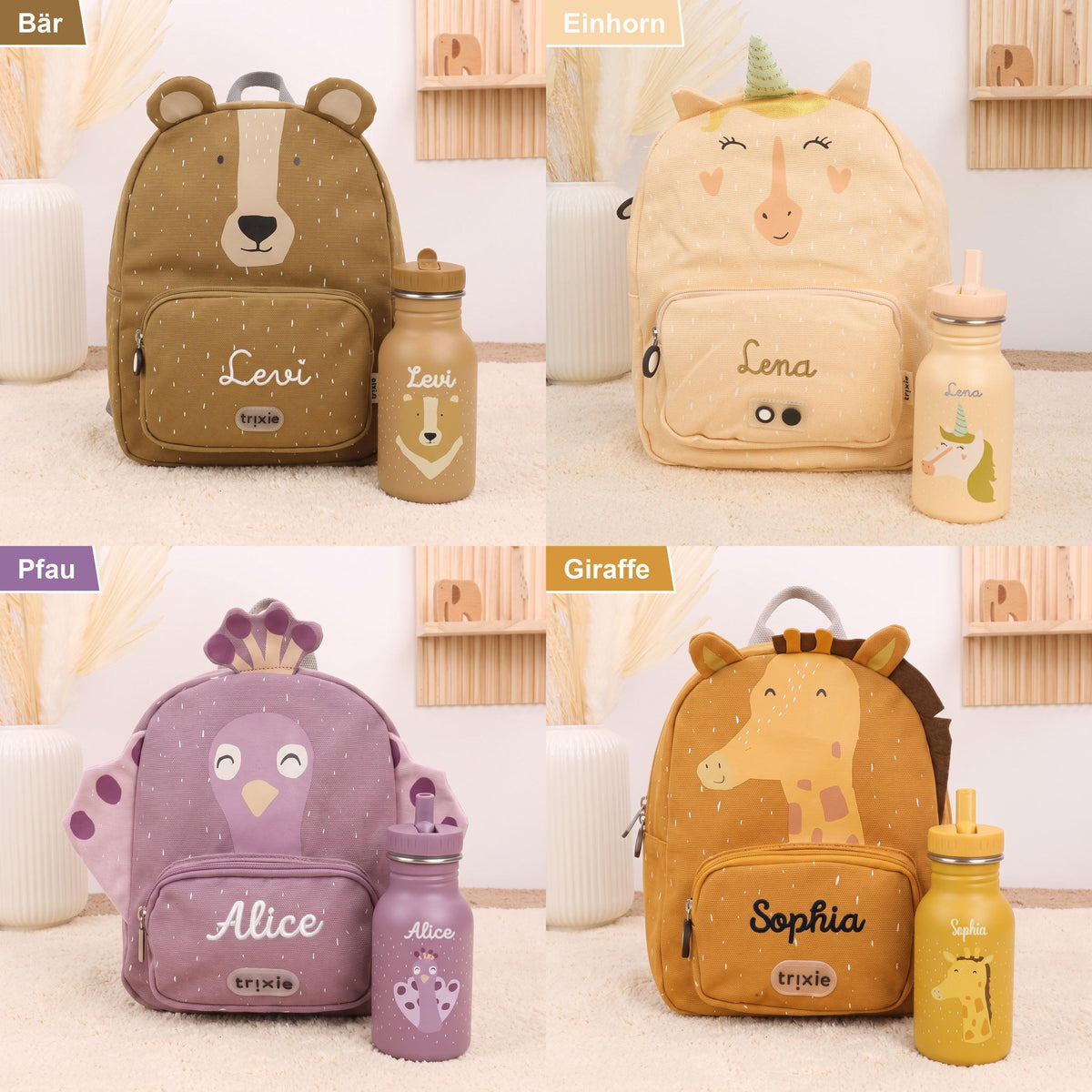 Trixie Kinderrucksack mit Trinkflasche im Set – mit Namen personalisiert | Small & Big | 350/500 ml