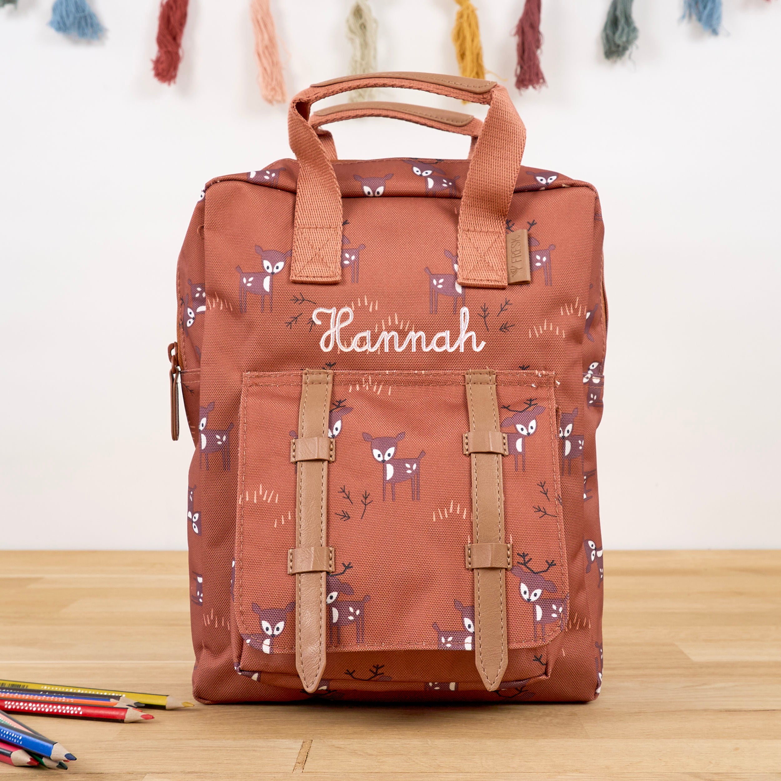 Kinder-Rucksack mit Namen - Rehe Braun