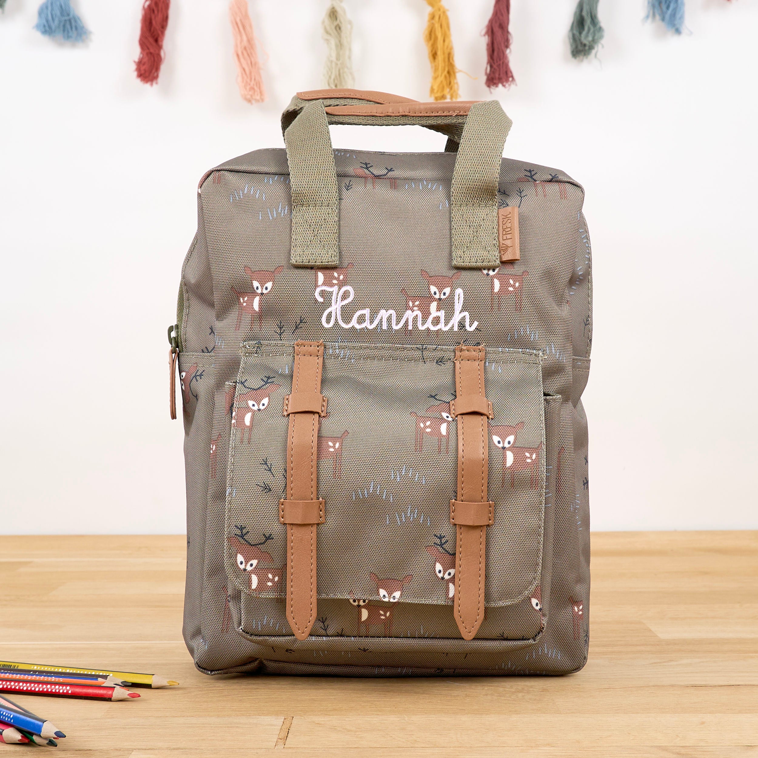 Kinder-Rucksack mit Namen - Rehe Grün