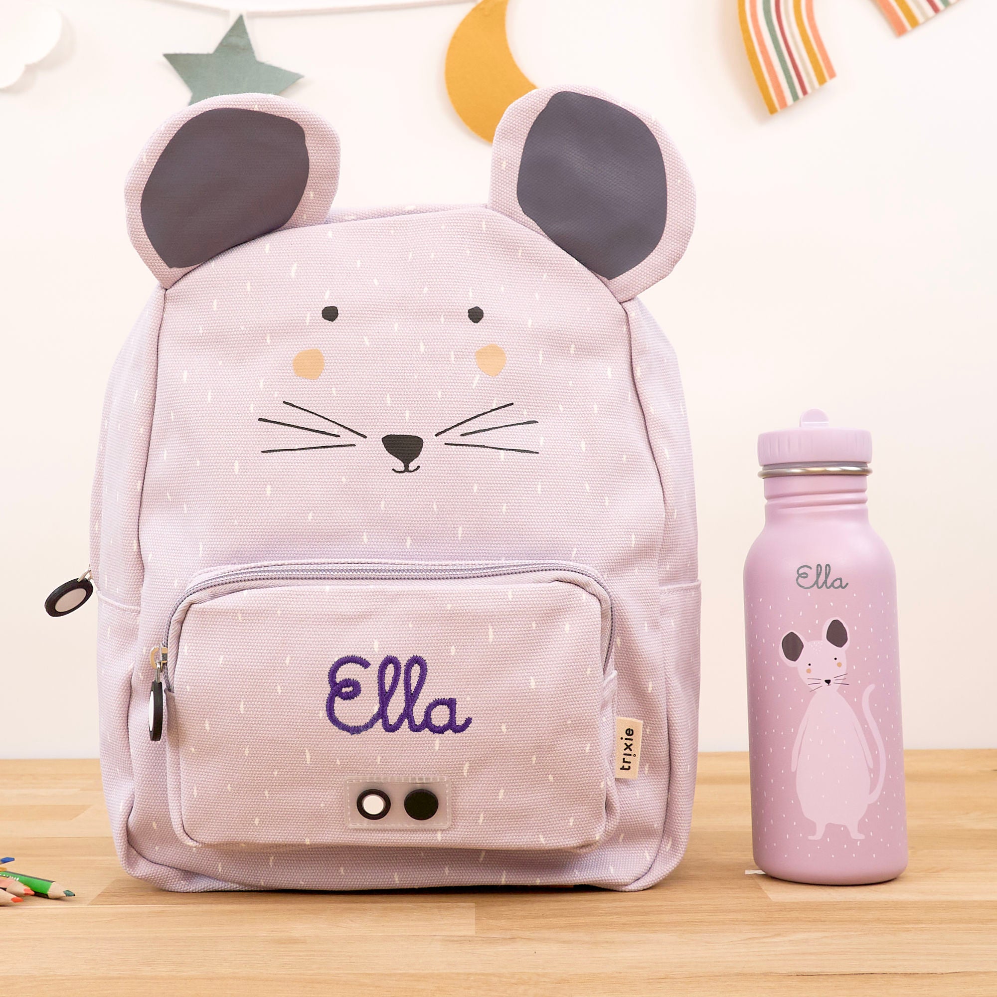 Trixie Kinderrucksack Set mit Namen - Maus