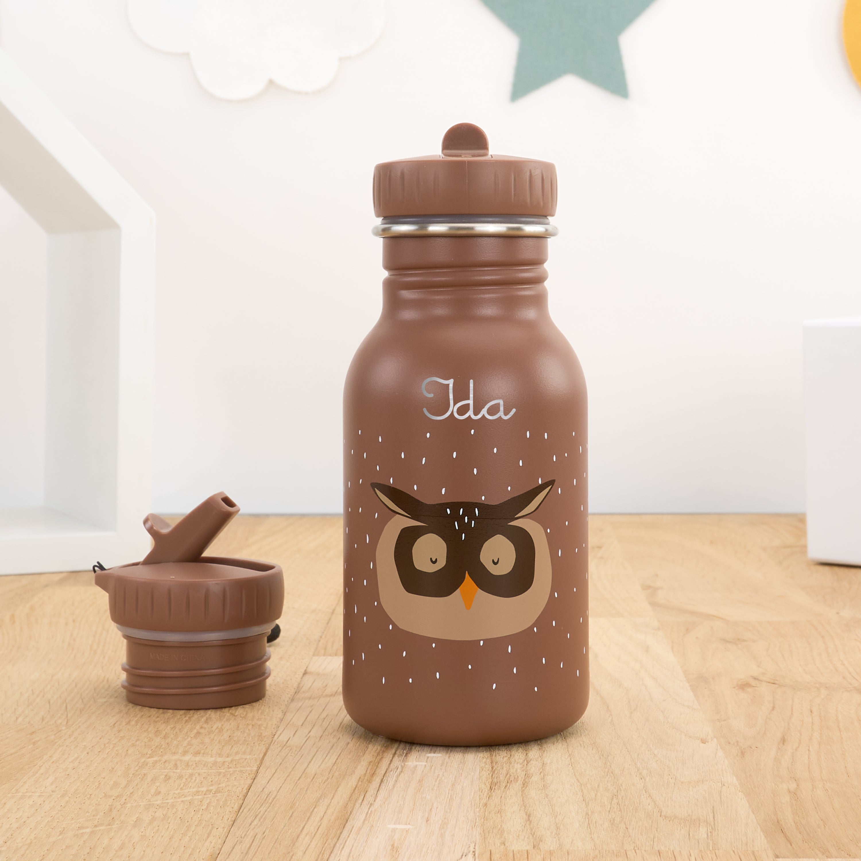 Kindergartentrinkflasche mit Namen personalisiert 350 ml - Eule