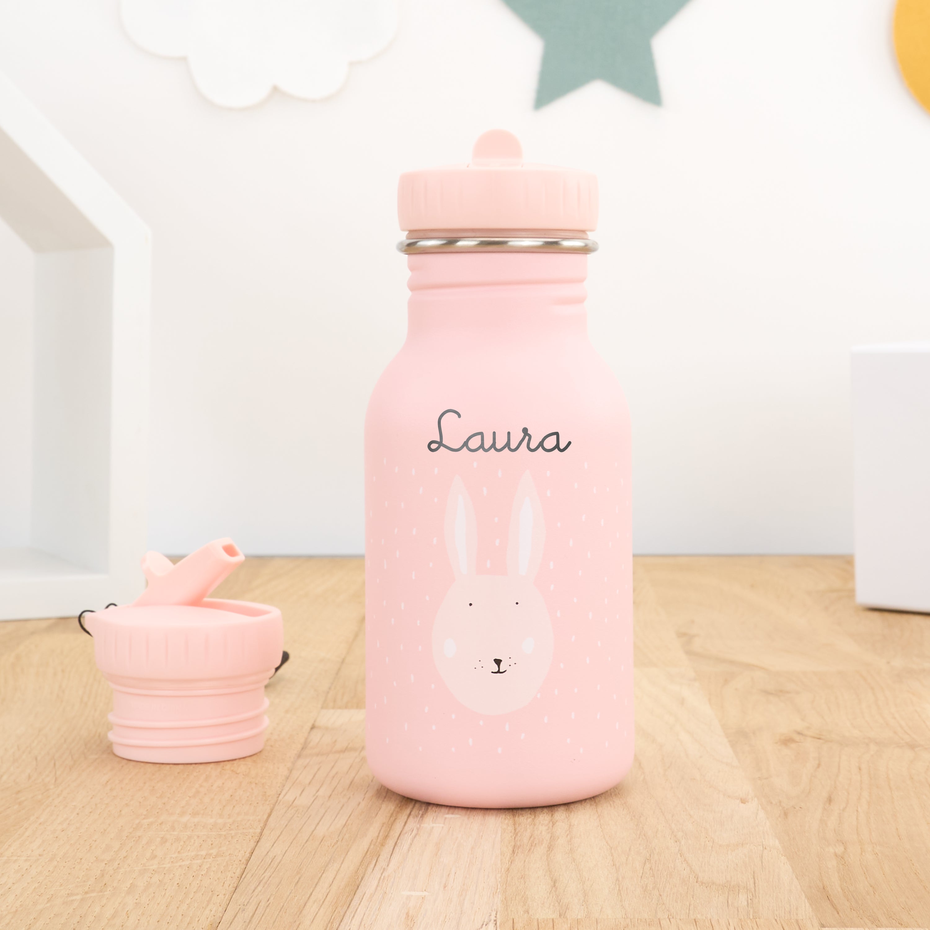 Kindergartentrinkflasche mit Namen personalisiert 350 ml - Hase