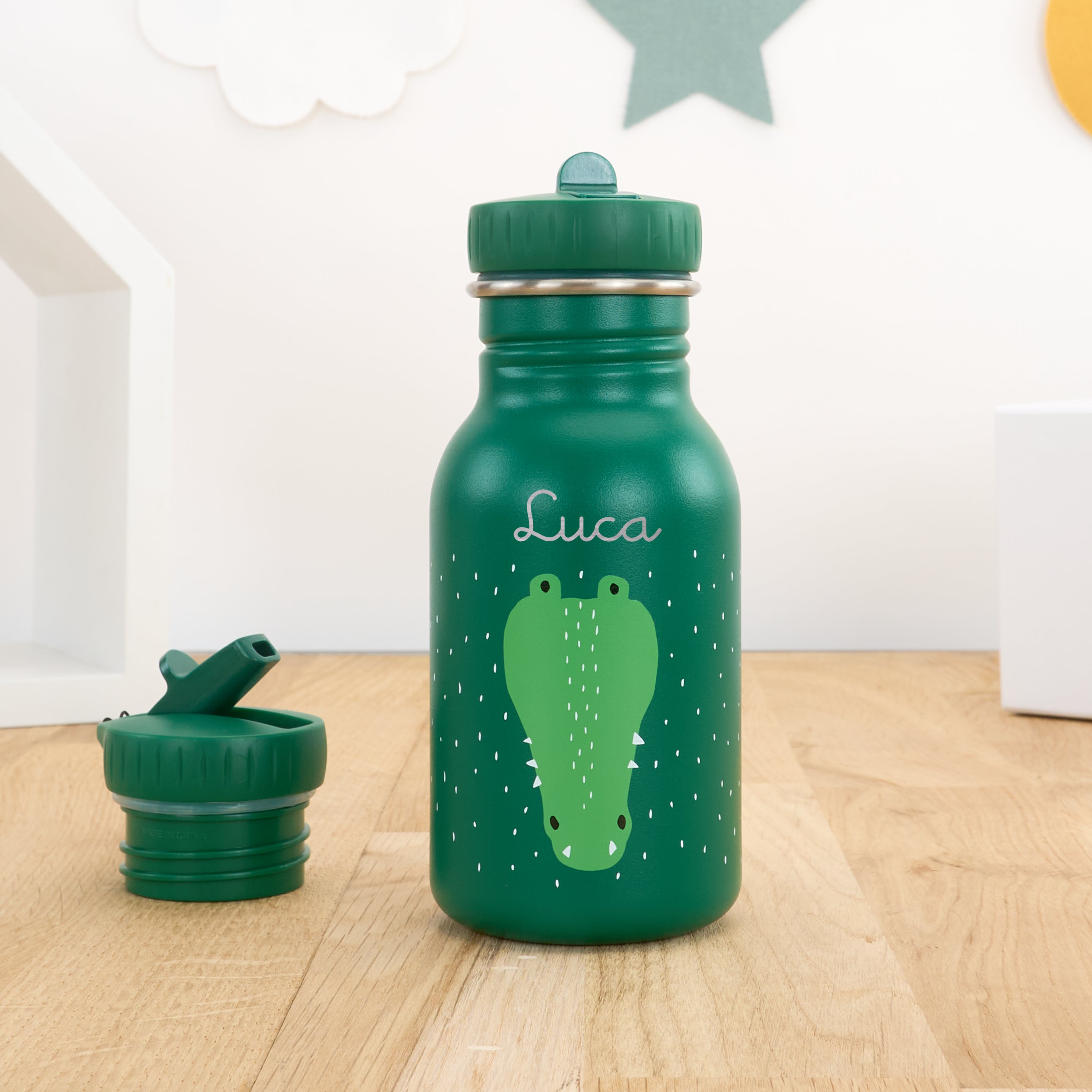 Kindergartentrinkflasche mit Namen personalisiert 350 ml - Krokodil