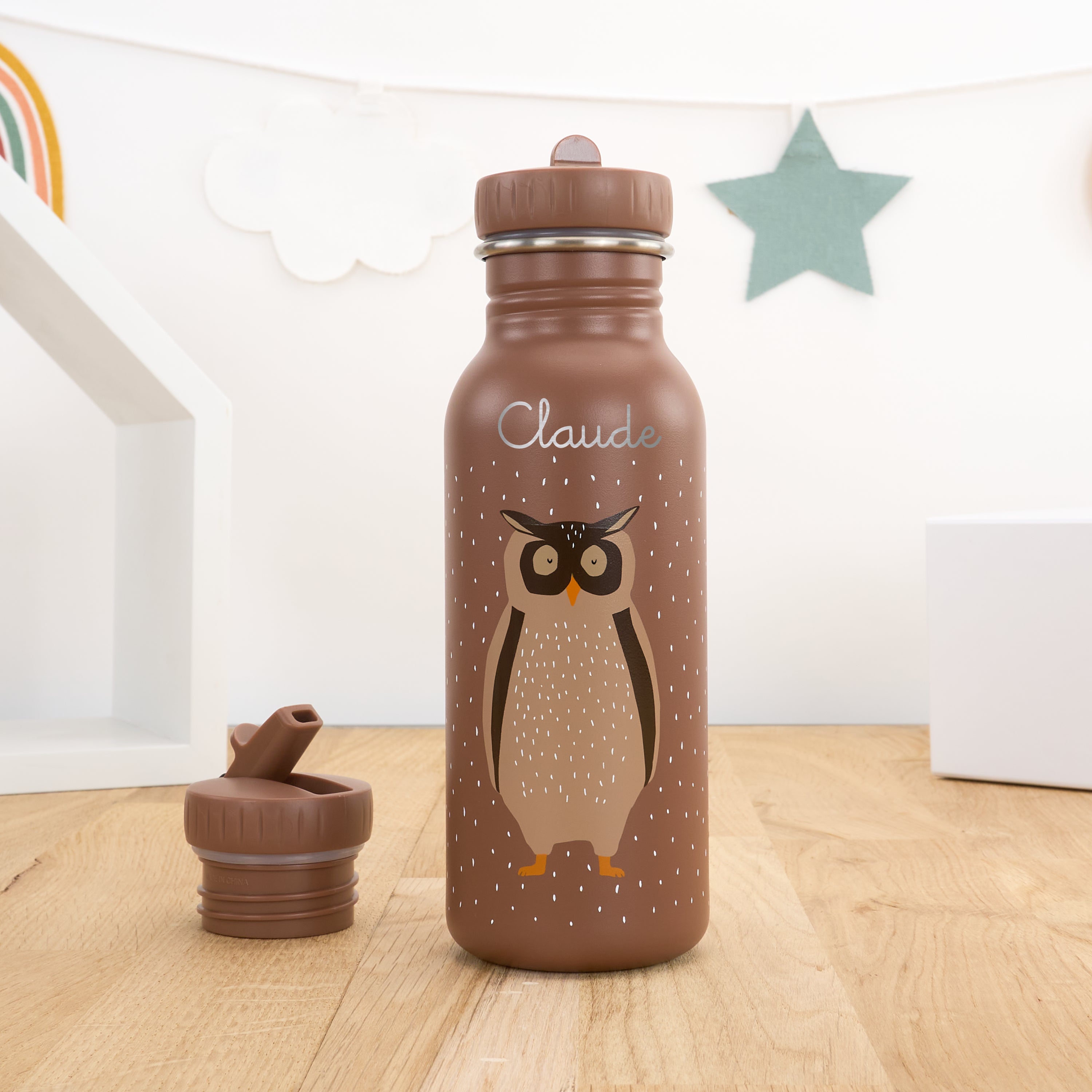 Kindertrinkflasche mit Namen personalisiert 500 ml - Eule