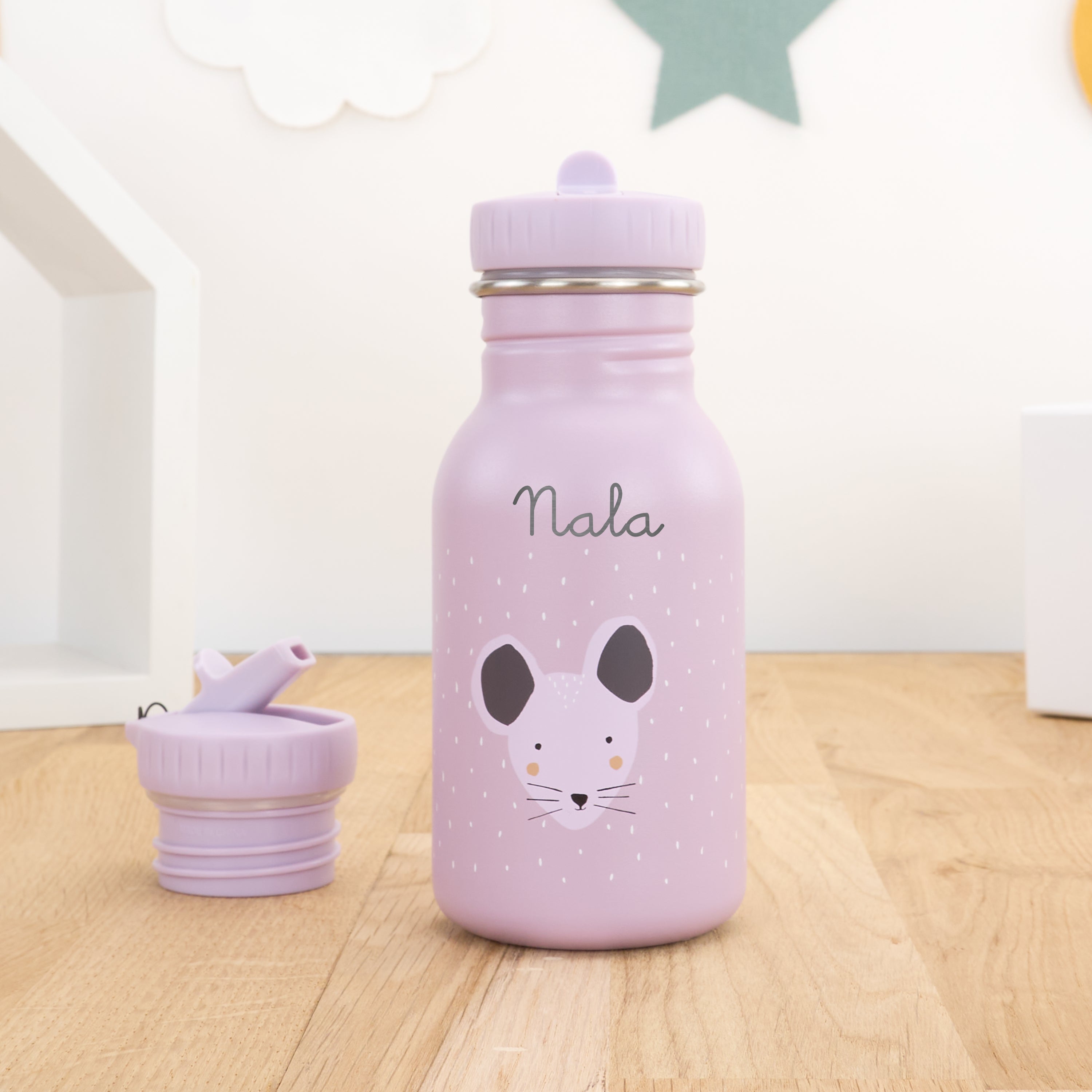 Kindertrinkflasche mit Namen personalisiert 350 ml - Maus