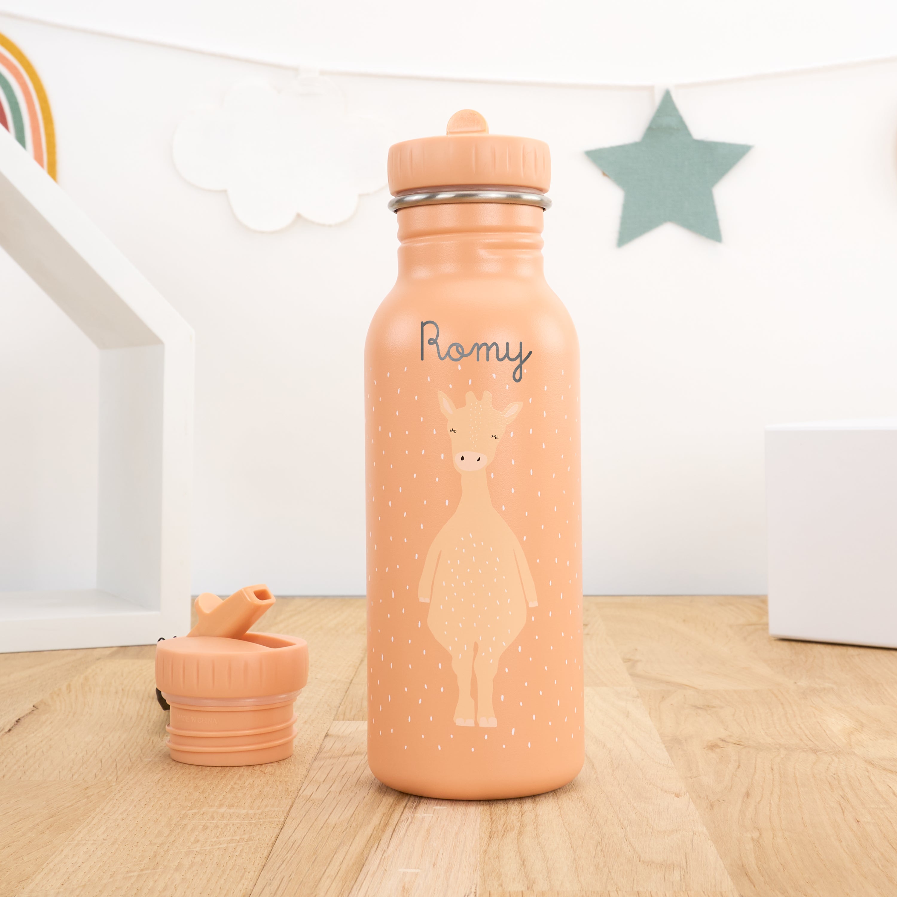 Kindergartentrinkflasche mit Namen personalisiert 500 ml - Giraffe