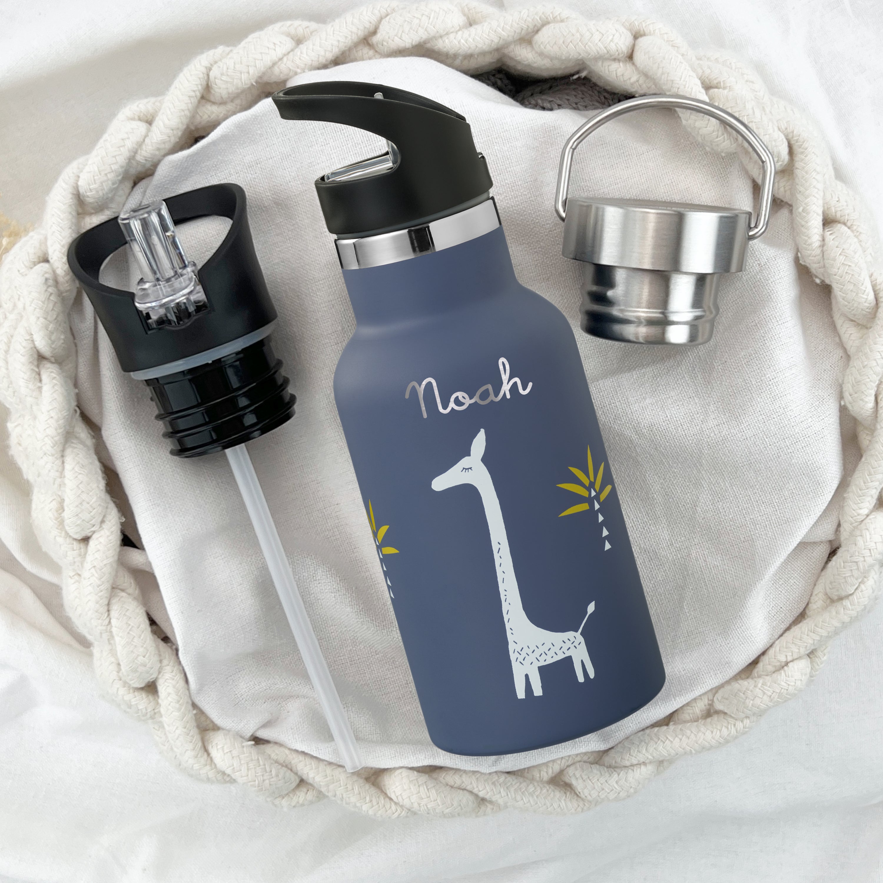 Kinder-Trinkflasche / Thermosflasche mit Namen - Giraffe