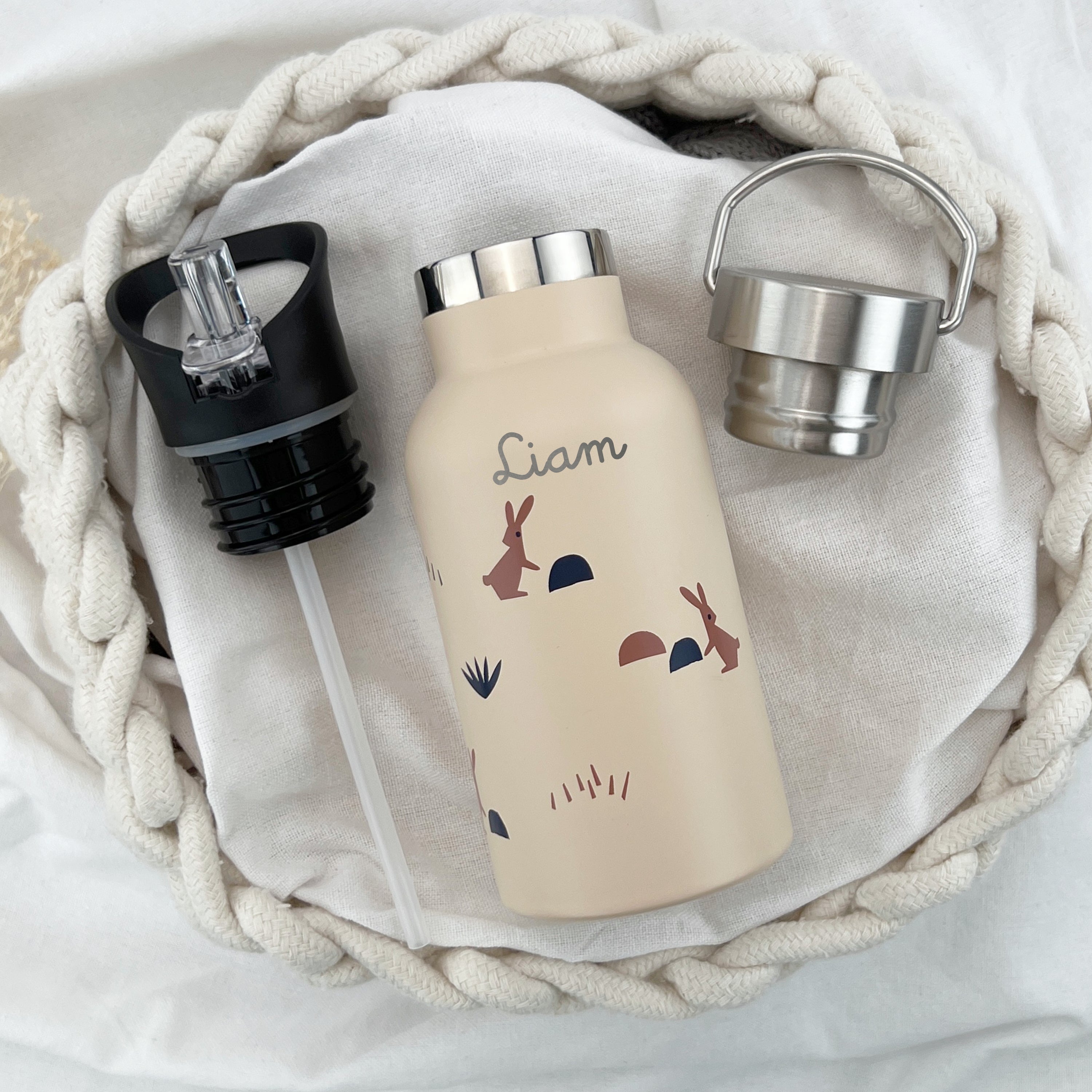 Kinder-Trinkflasche / Thermosflasche mit Namen - Hase