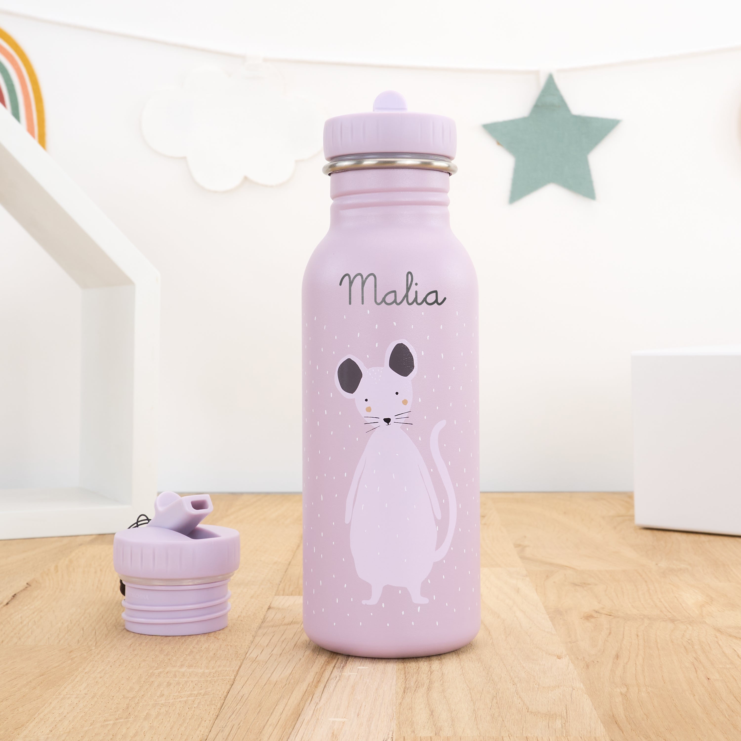 Kindertrinkflasche mit Namen personalisiert 500 ml - Maus Info Draft