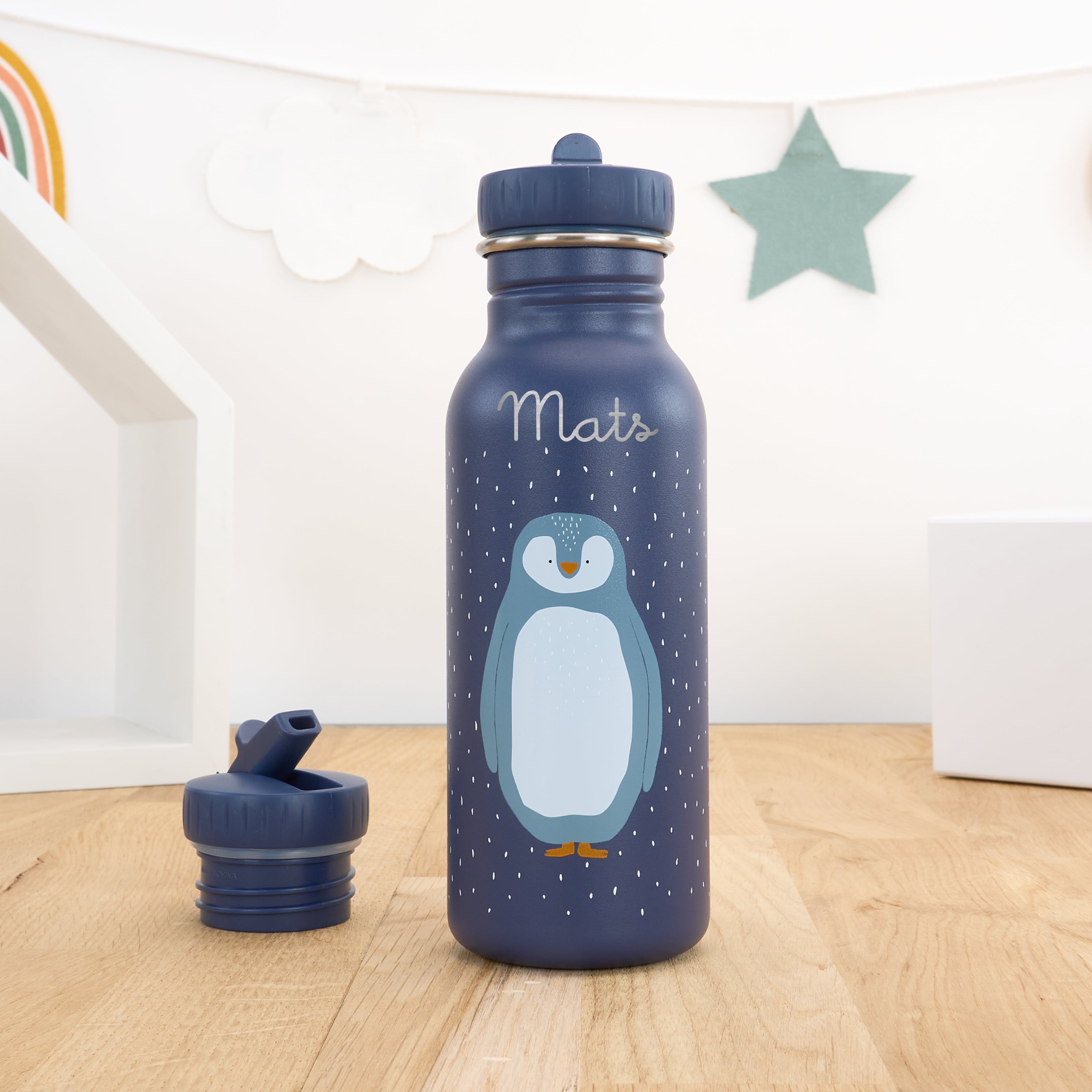 Kindergartentrinkflasche mit Namen personalisiert 500 ml - Pinguin