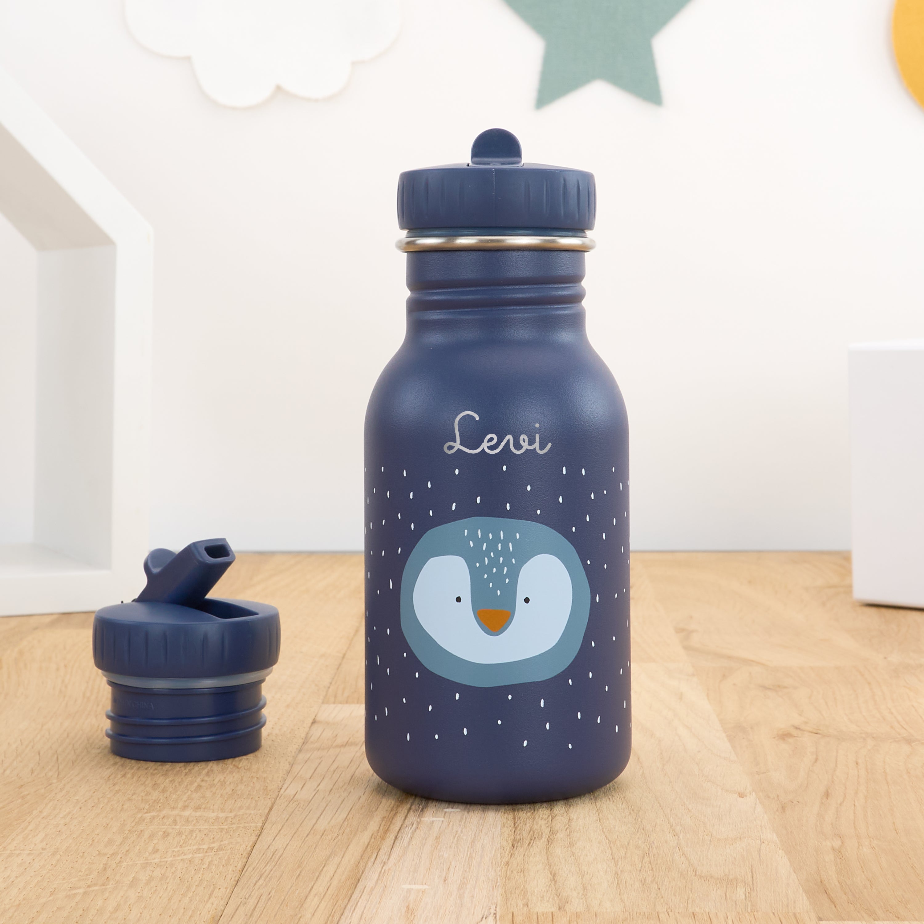 Kindergartentrinkflasche mit Namen personalisiert 350 ml - Pinguin