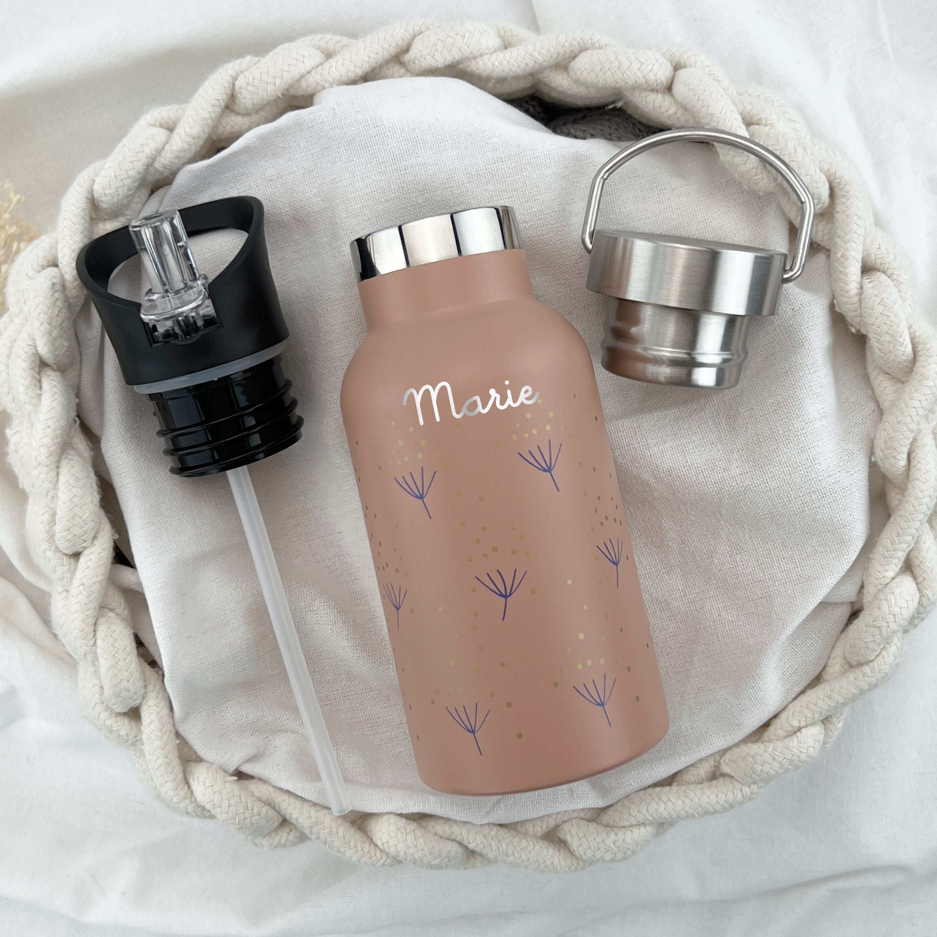 Kinder-Trinkflasche / Thermosflasche mit Namen - Pusteblume