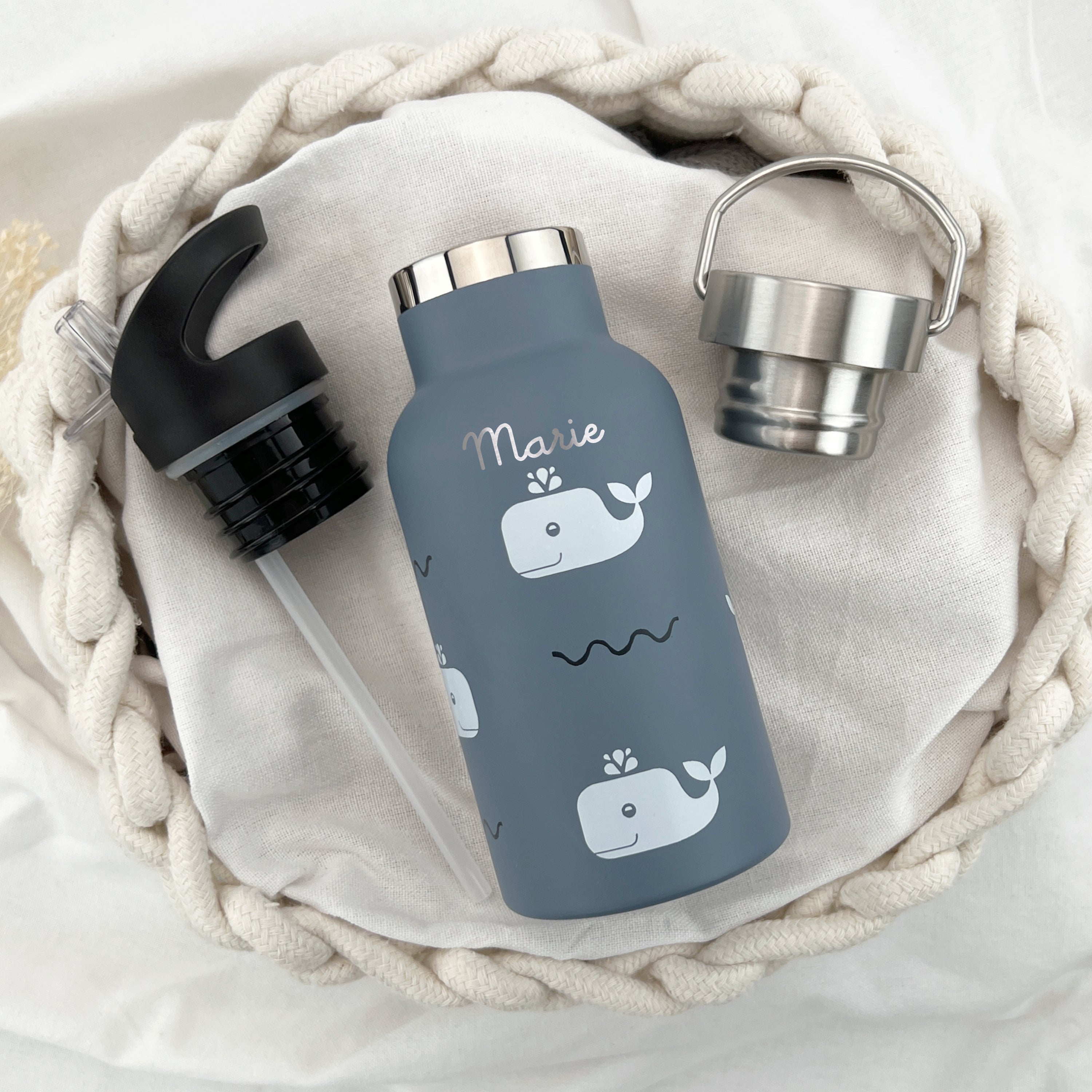 Kinder-Trinkflasche / Thermosflasche mit Namen - Wal
