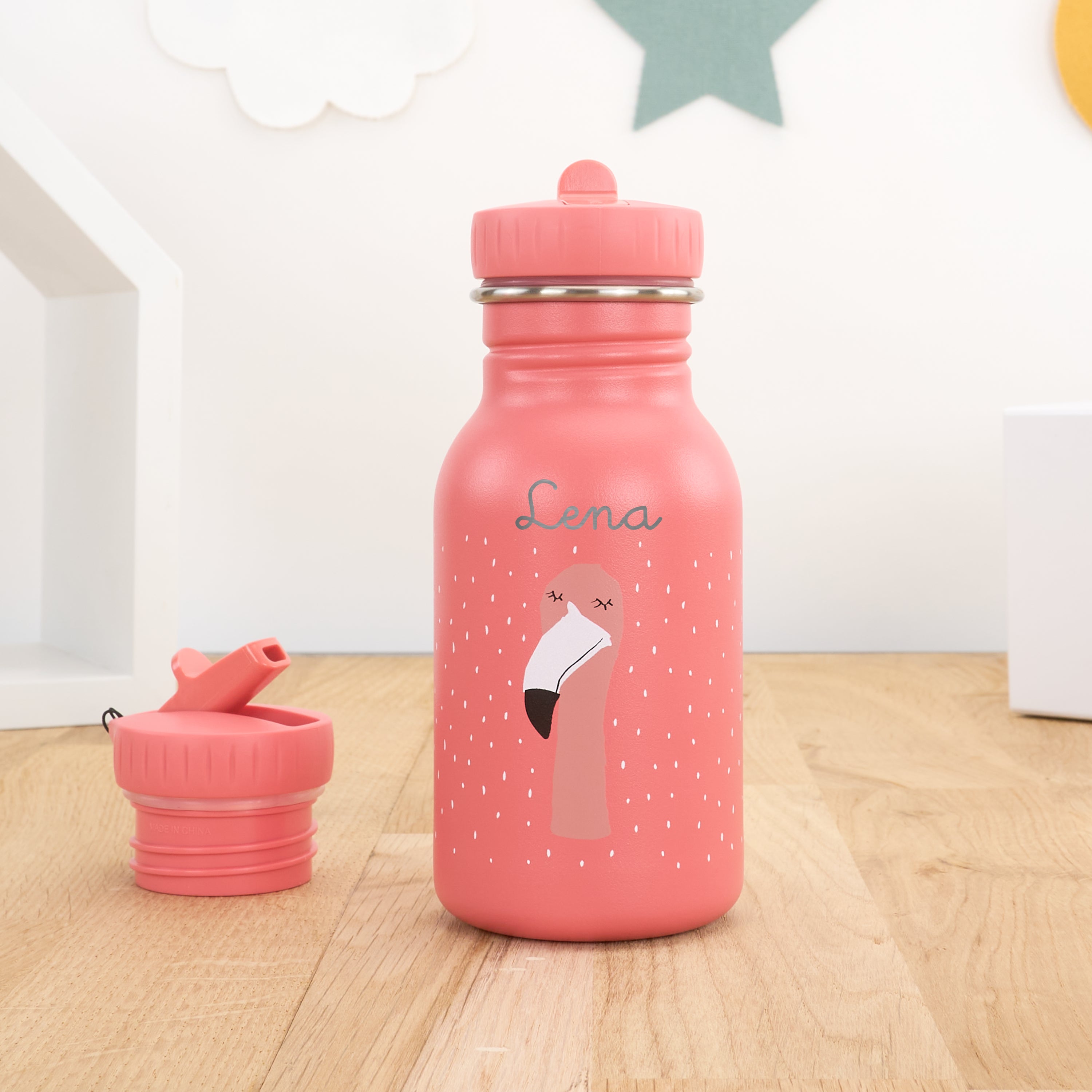 Kindertrinkflasche mit Namen personalisiert 350 ml - Flamingo