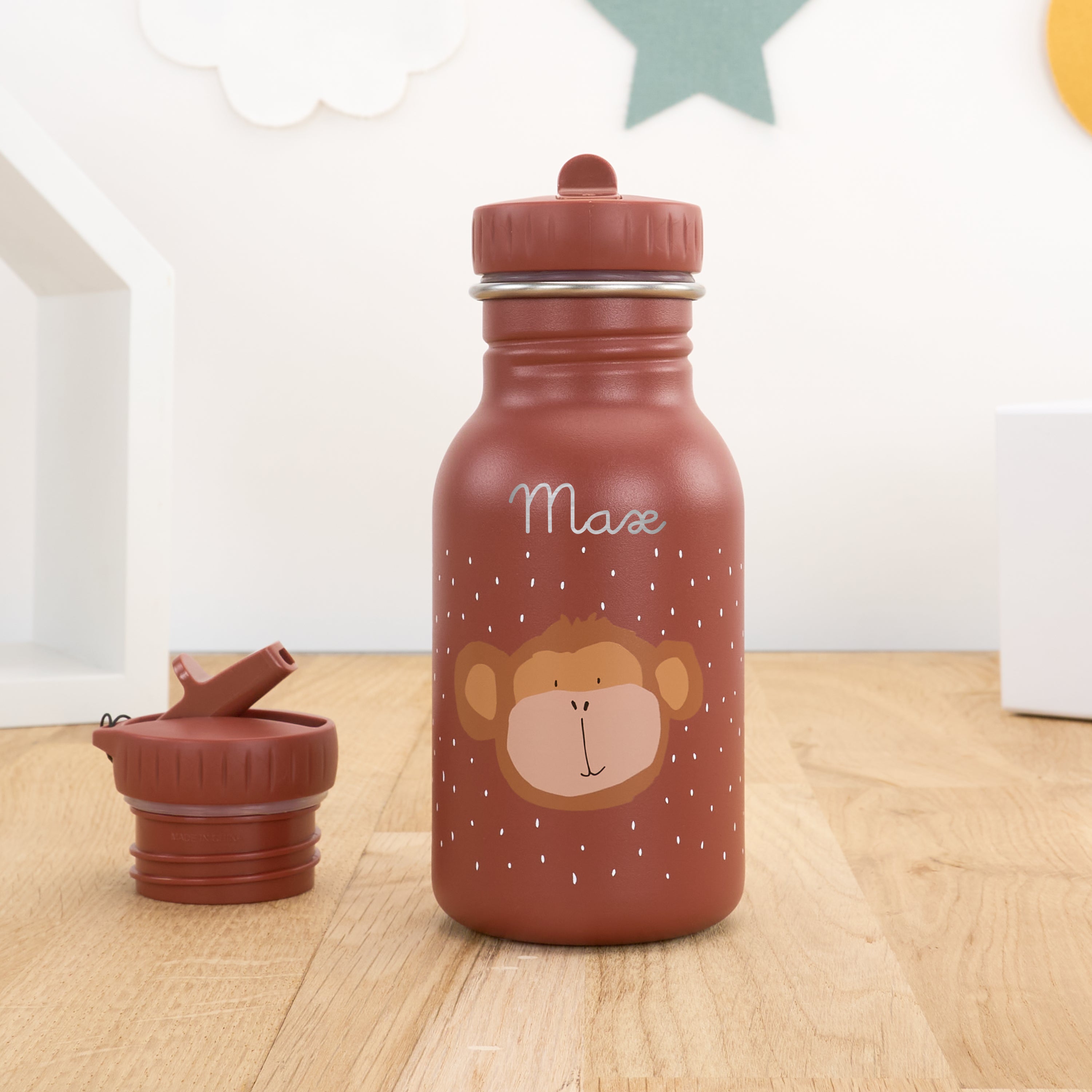 Kindertrinkflasche mit Namen personalisiert 350 ml - Affe