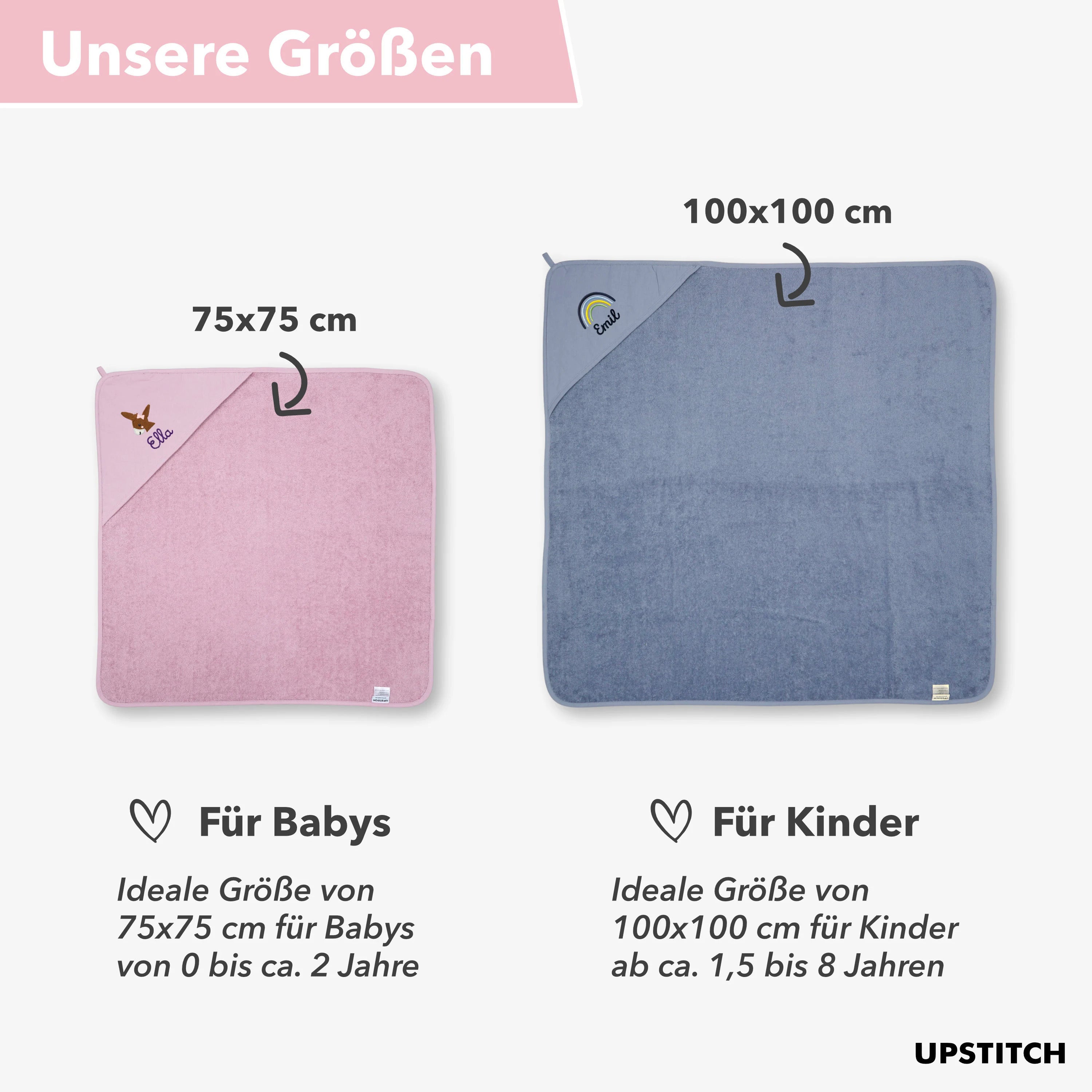 Personalisiertes Kinder/Baby-Kapuzenhandtuch mit Motiv & Name - 100% Baumwolle - verschiedene Farben/Größen