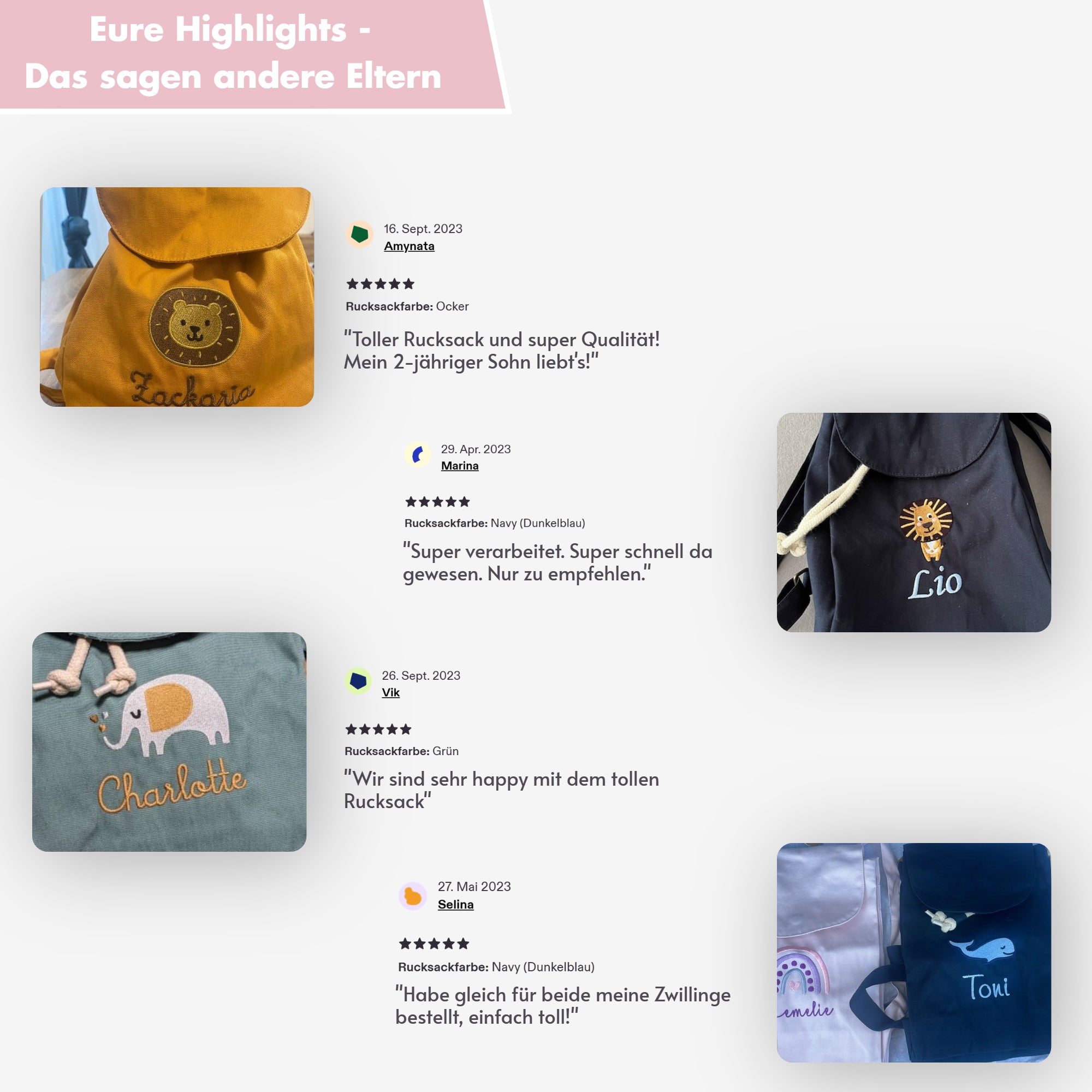 Bio-Baumwoll Kinderrucksack mit Name und Motiv