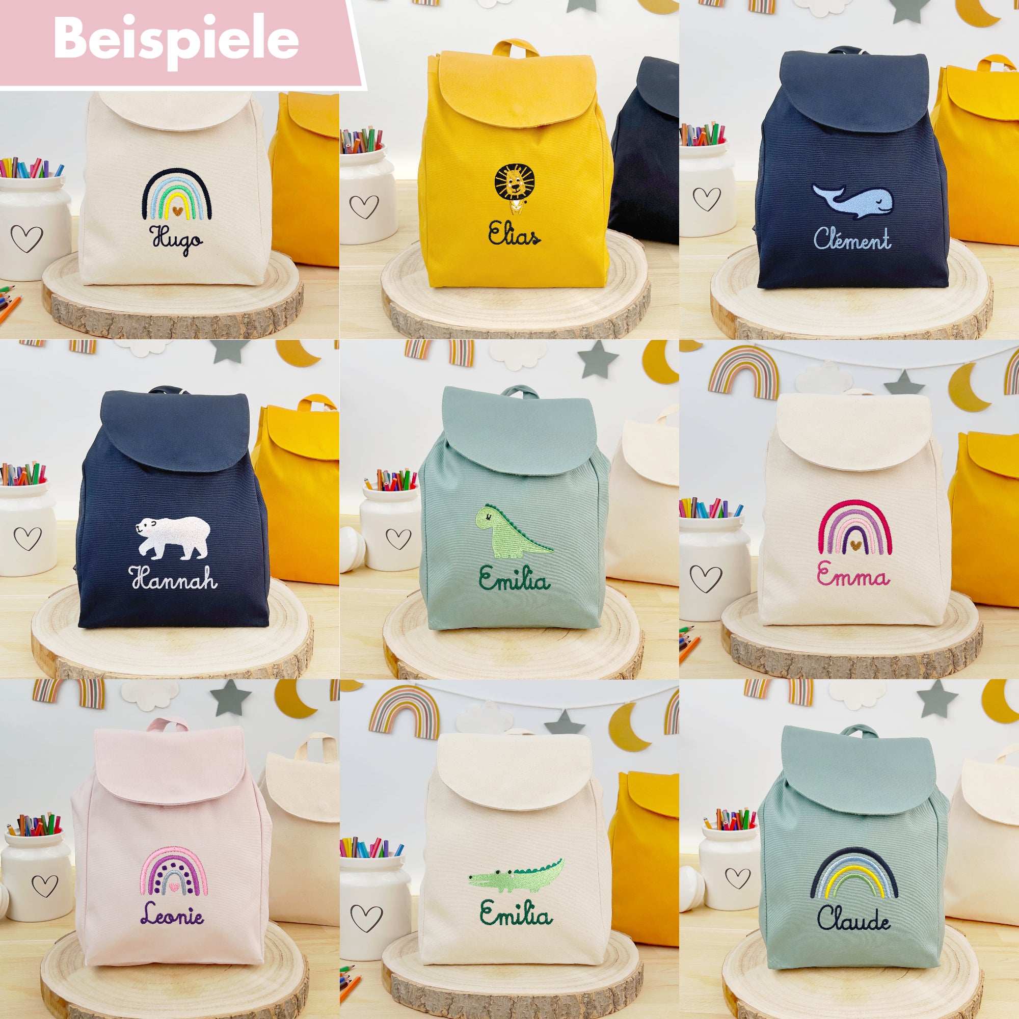 Bio-Baumwoll Kinderrucksack mit Name und Motiv
