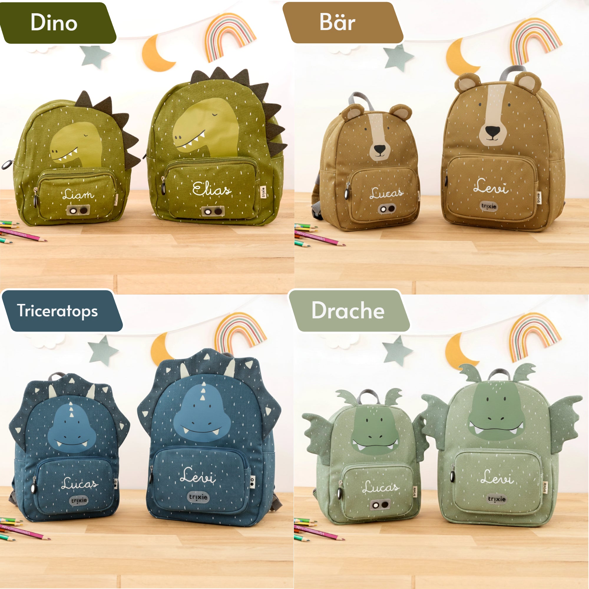 Trixie Kinderrucksack mit Namen klein/groß - alle Motive