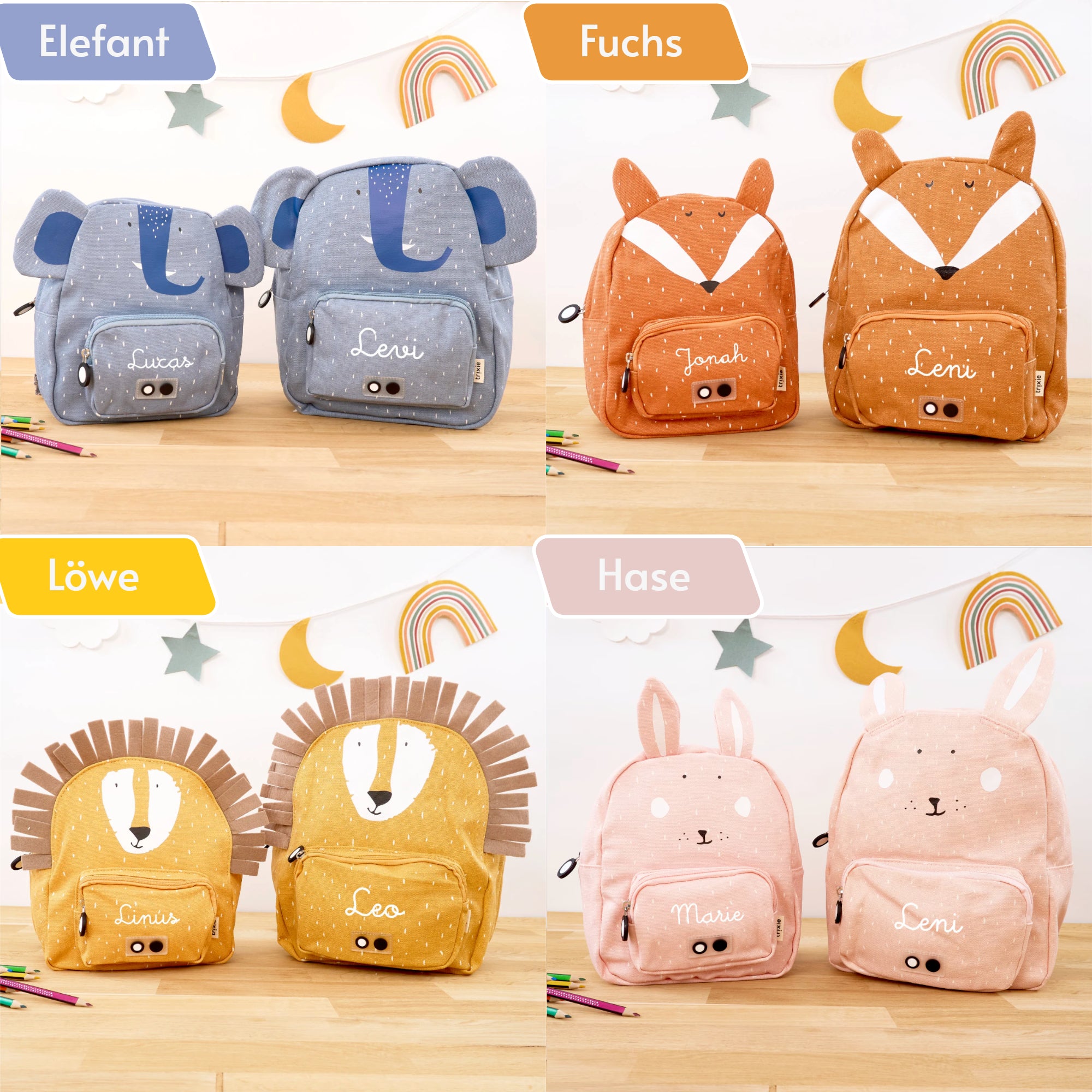 Trixie Kinderrucksack mit Namen klein/groß - alle Motive