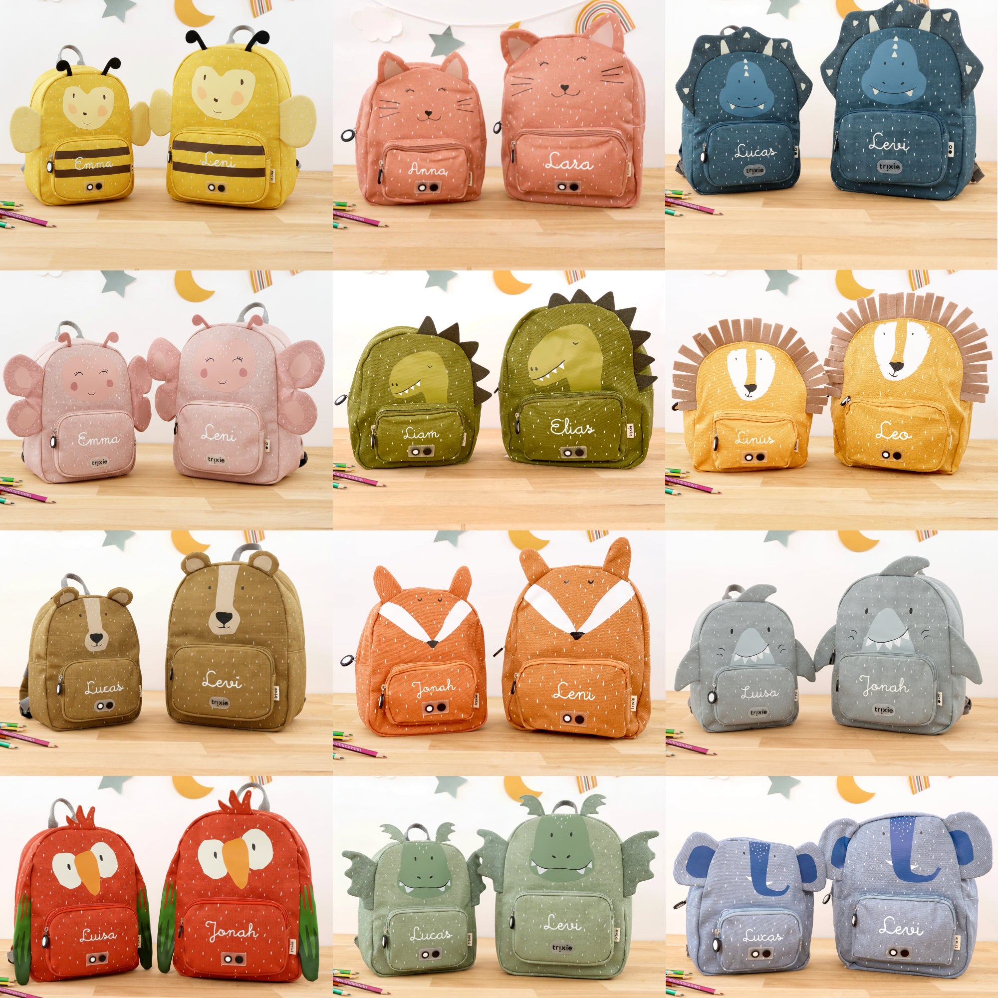 Trixie Kinderrucksack mit Namen klein/groß - alle Motive