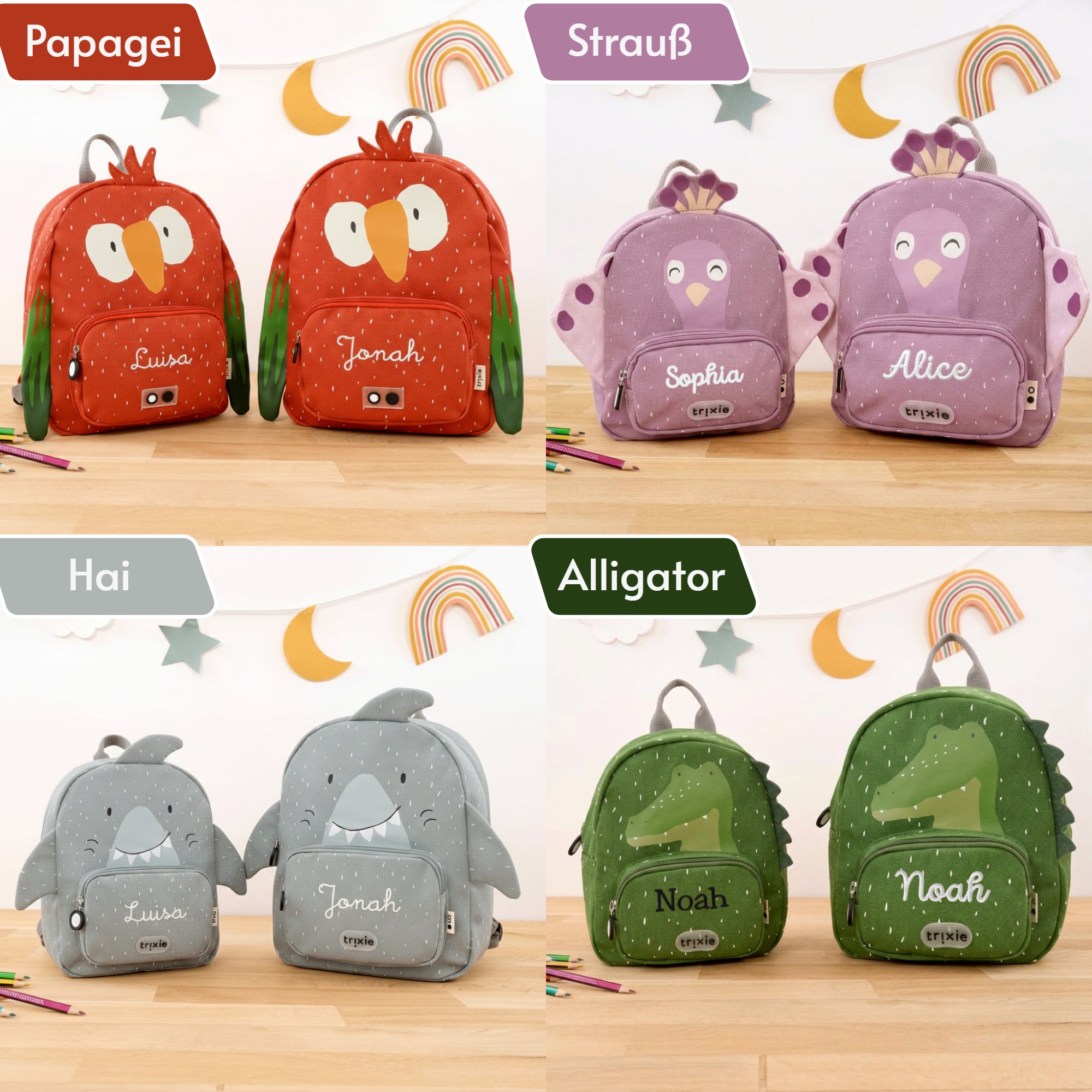 Trixie Kinderrucksack mit Namen klein/groß - alle Motive