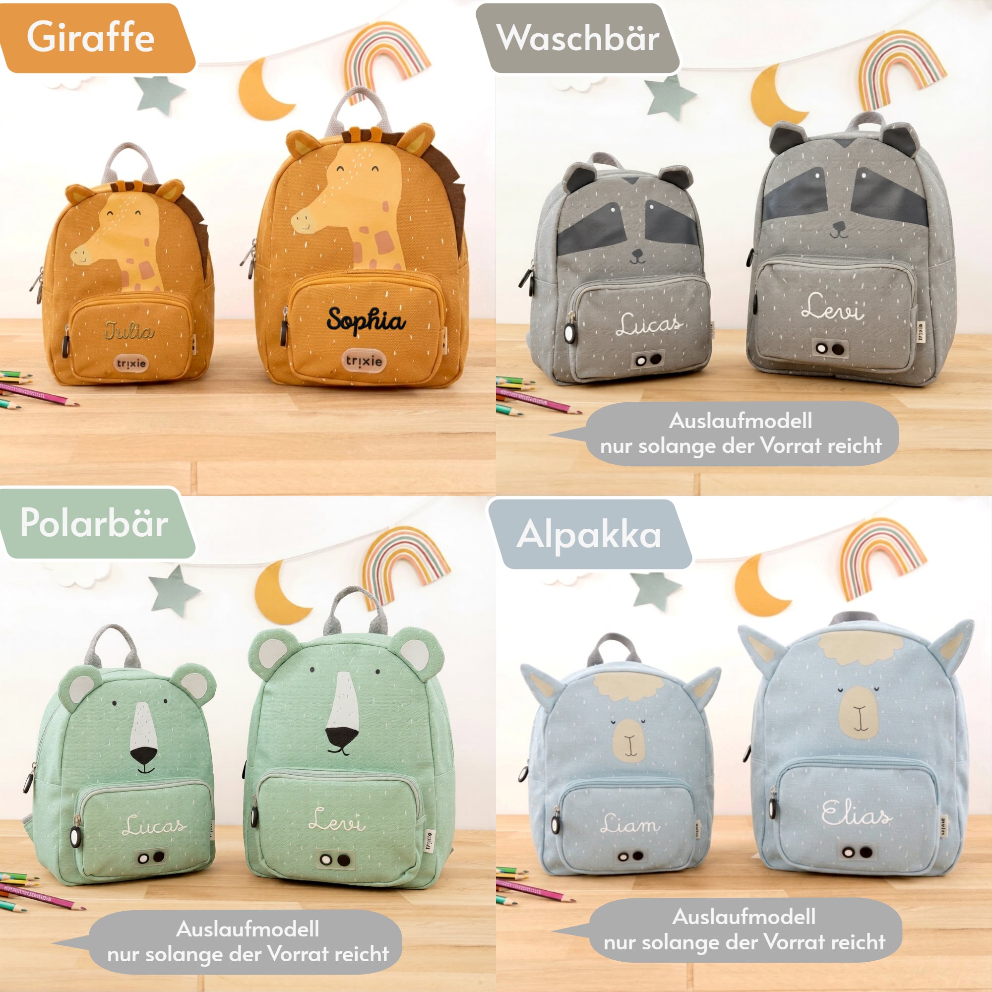Trixie Kinderrucksack mit Namen klein/groß - alle Motive
