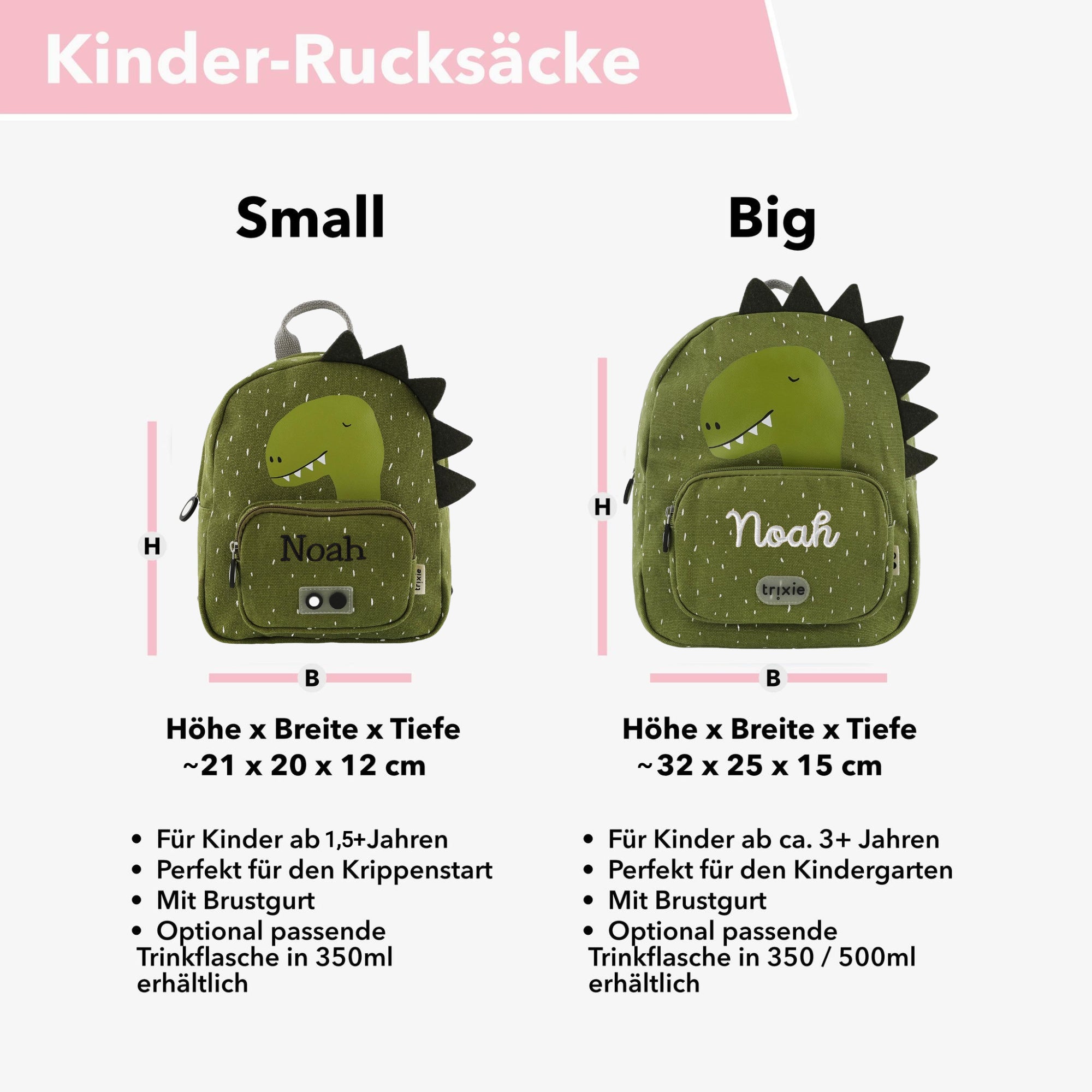 Trixie Kinderrucksack mit Namen klein/groß - alle Motive