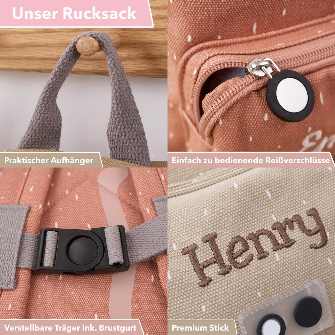 Trixie Kinderrucksack mit Trinkflasche im Set – mit Namen personalisiert | Small & Big | 350/500 ml