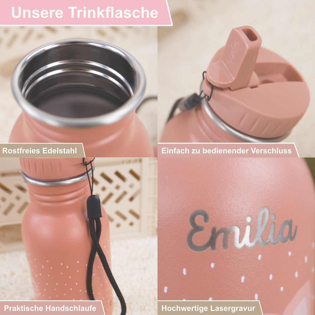 Trixie Kinderrucksack mit Trinkflasche im Set – mit Namen personalisiert | Small & Big | 350/500 ml