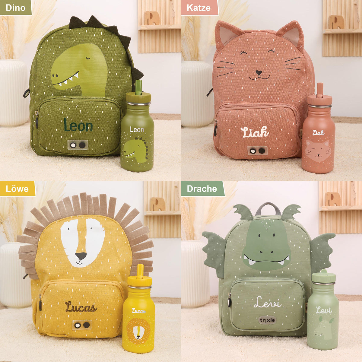 Trixie Kinderrucksack mit Trinkflasche im Set – mit Namen personalisiert | Small & Big | 350/500 ml