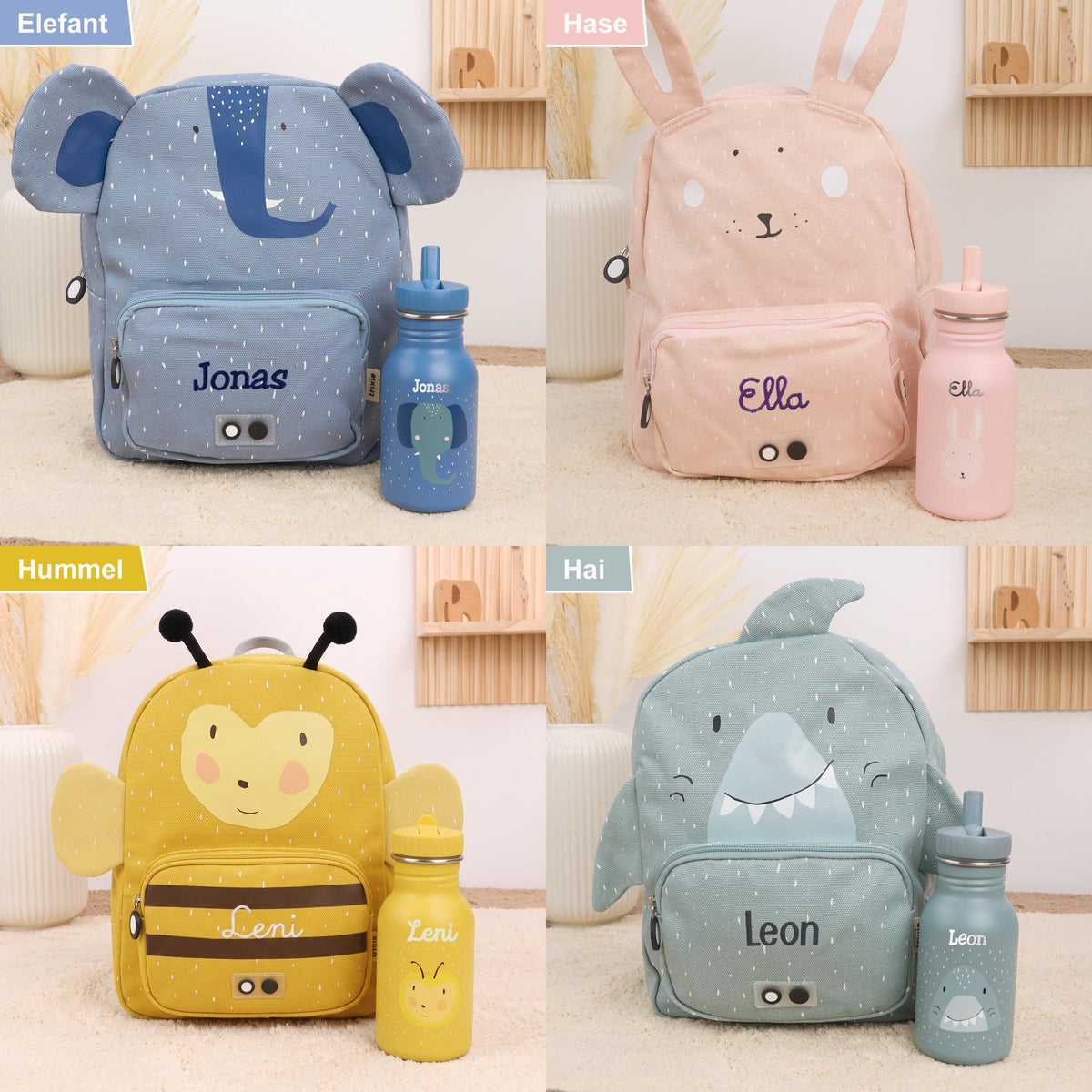 Trixie Kinderrucksack mit Trinkflasche im Set – mit Namen personalisiert | Small & Big | 350/500 ml