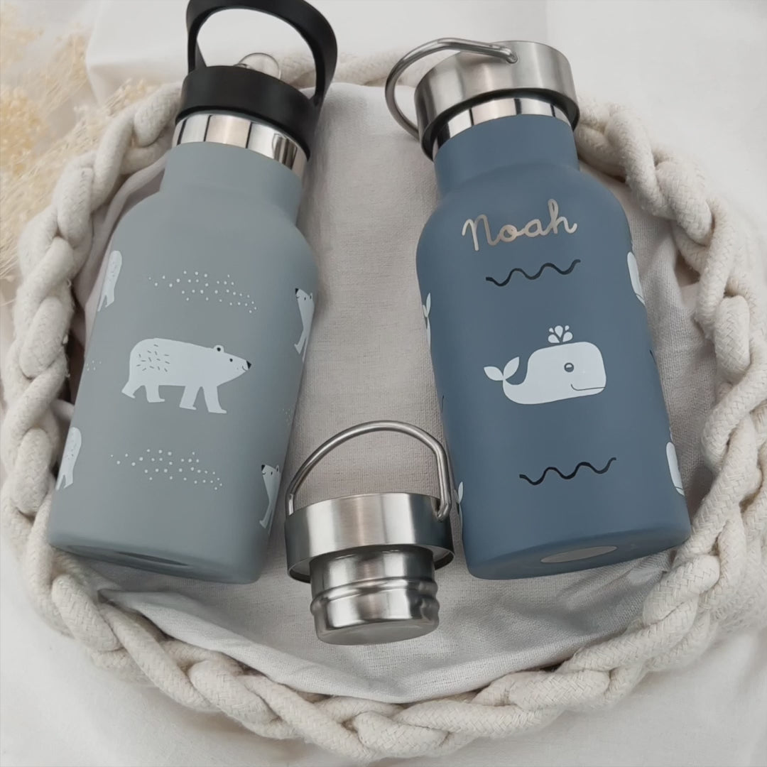 Gourde / bouteille thermos pour enfants avec nom - baleine